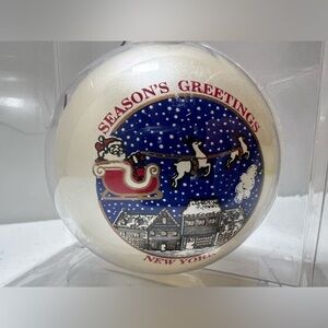 VTG Glass Tree Ball Christmas Ornament New York Flying Santa Reindeer